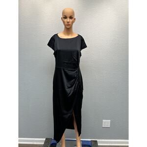 Hobemty Women's Boat Neck Cap Sleeve Dress Black Medium